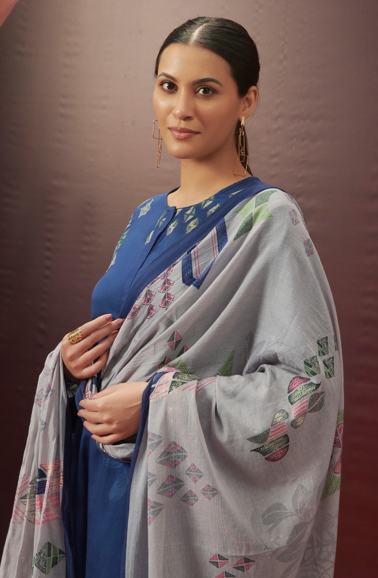 Blue Cotton Beautiful Digital Printed Unstitched Suit - JAH982