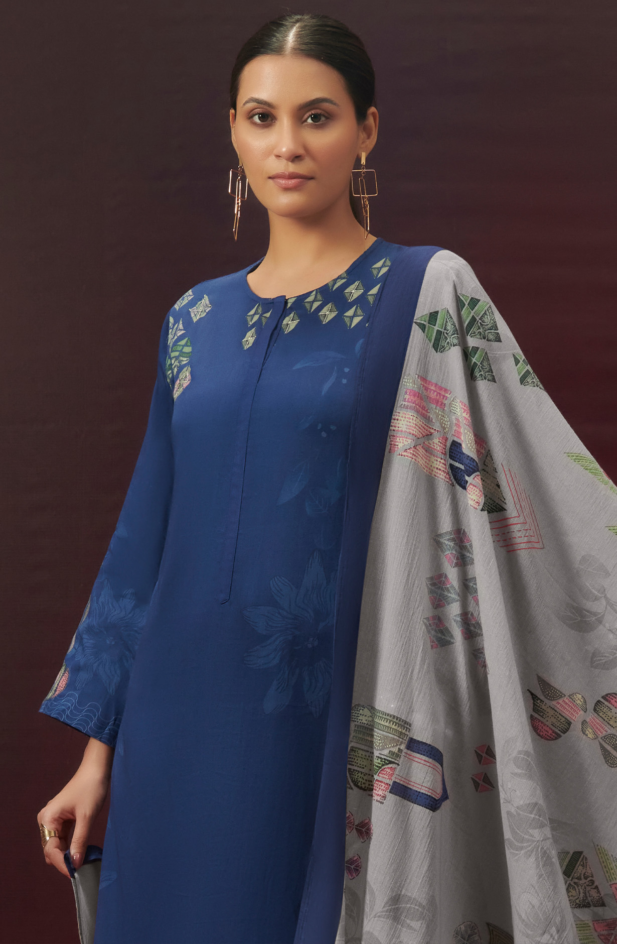 Blue Cotton Beautiful Digital Printed Unstitched Suit - JAH982