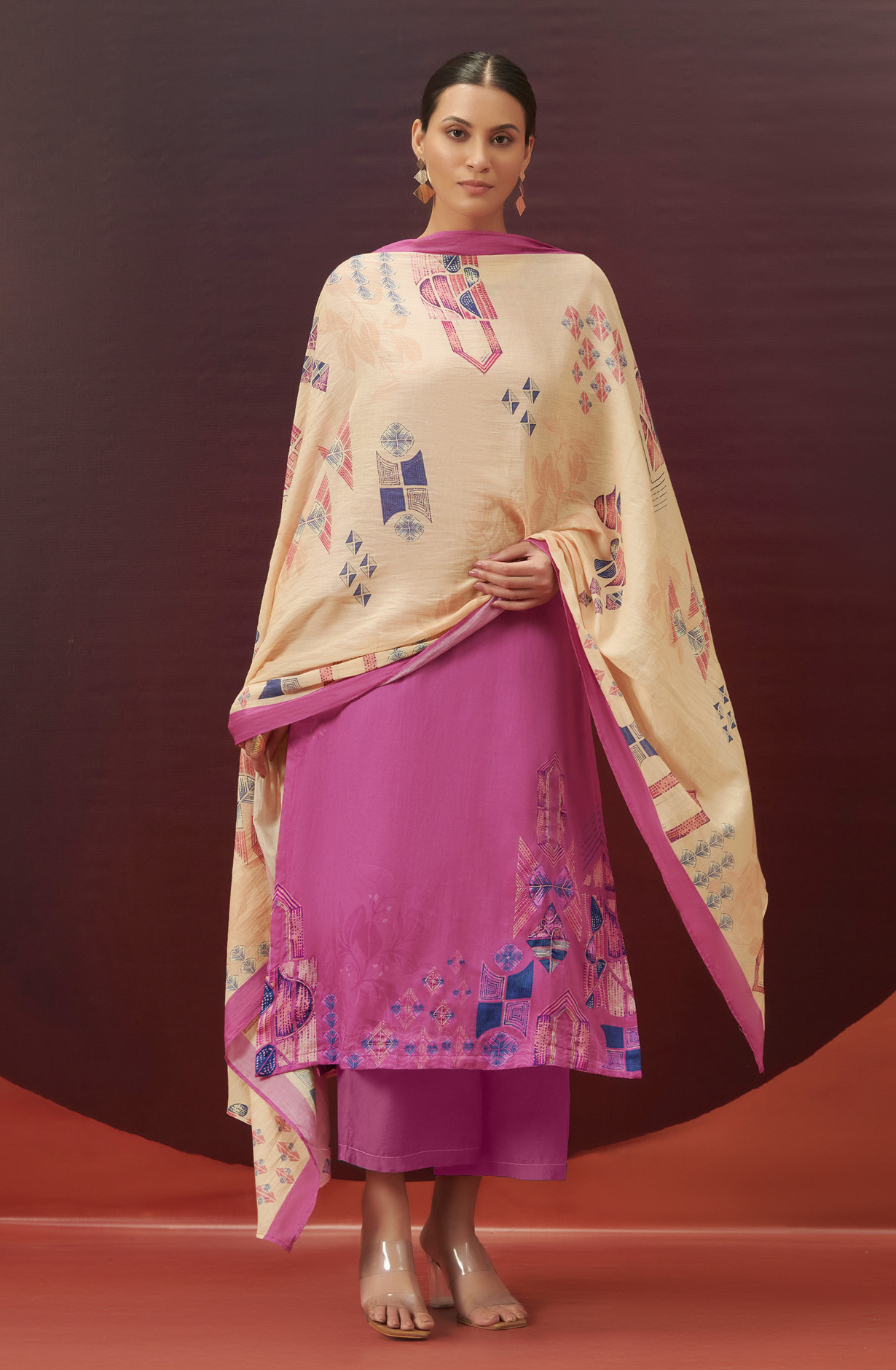 Magenta Cotton Beautiful Digital Printed Unstitched Suit - JAH986