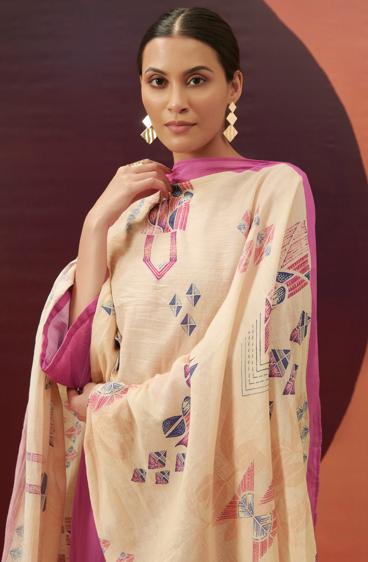 Magenta Cotton Beautiful Digital Printed Unstitched Suit - JAH986