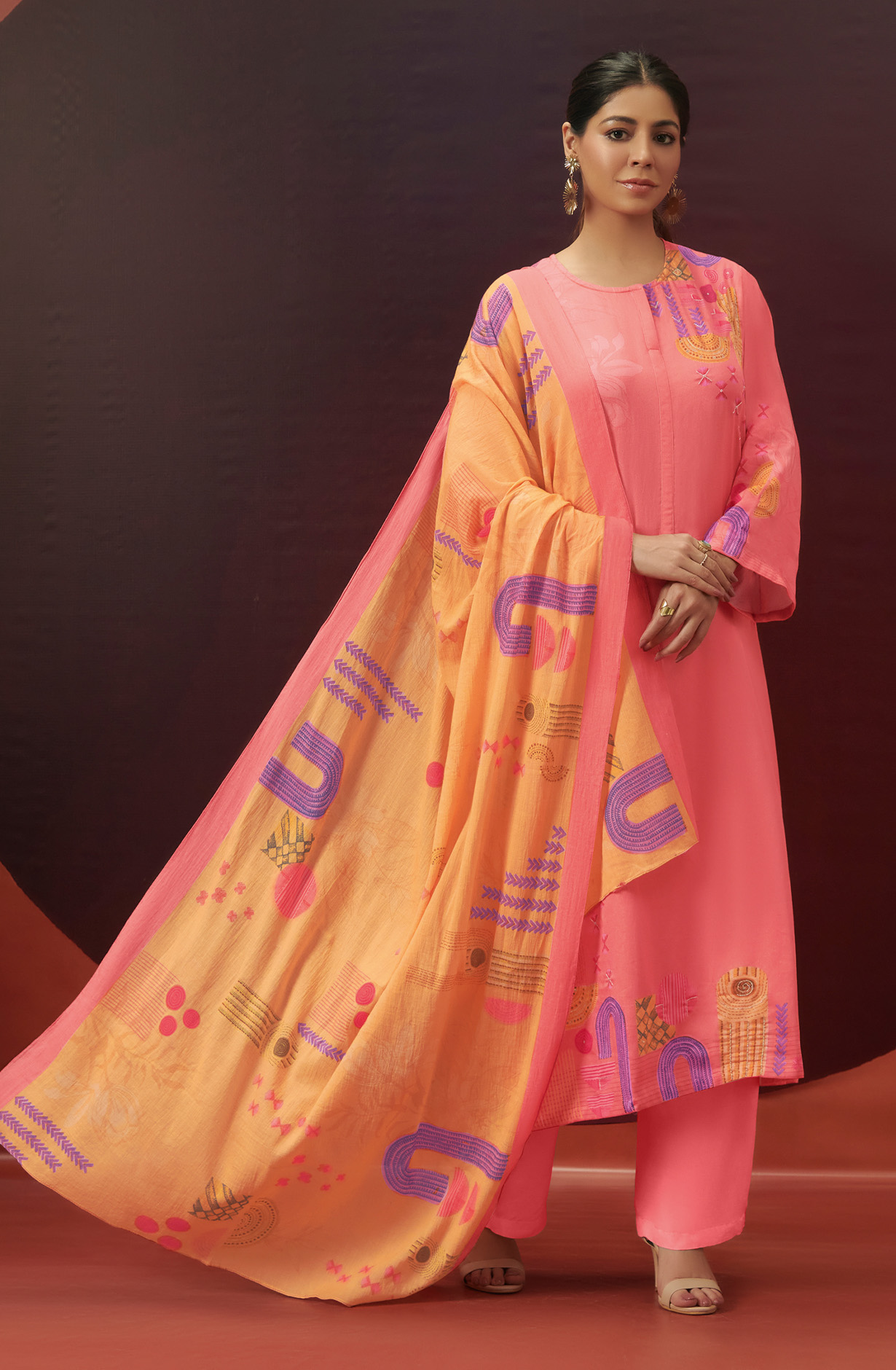Peach Cotton Beautiful Digital Printed Unstitched Suit - JAH998