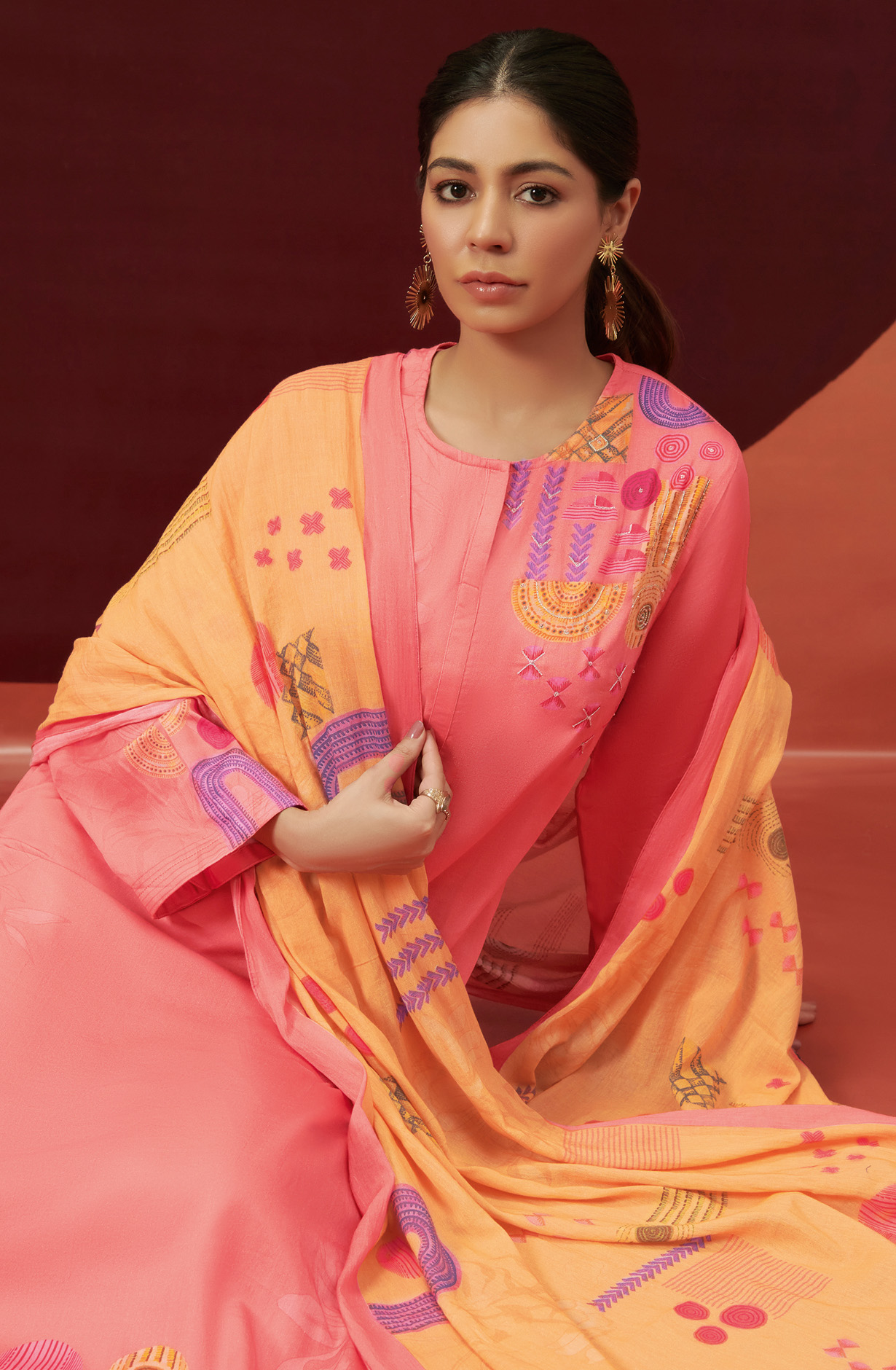 Peach Cotton Beautiful Digital Printed Unstitched Suit - JAH998