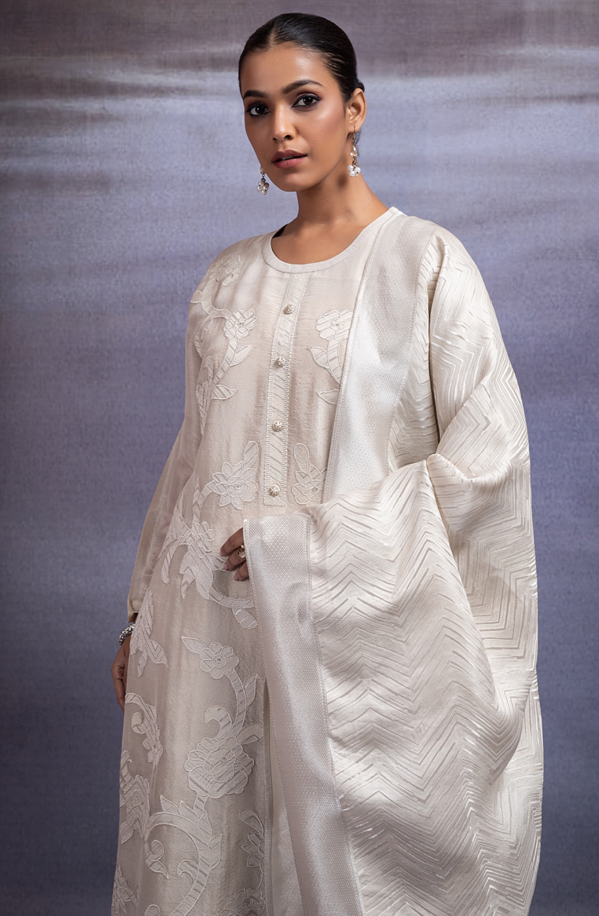 Tissue Jacquard Suit with Embroidery and Handwork - JAN2374A