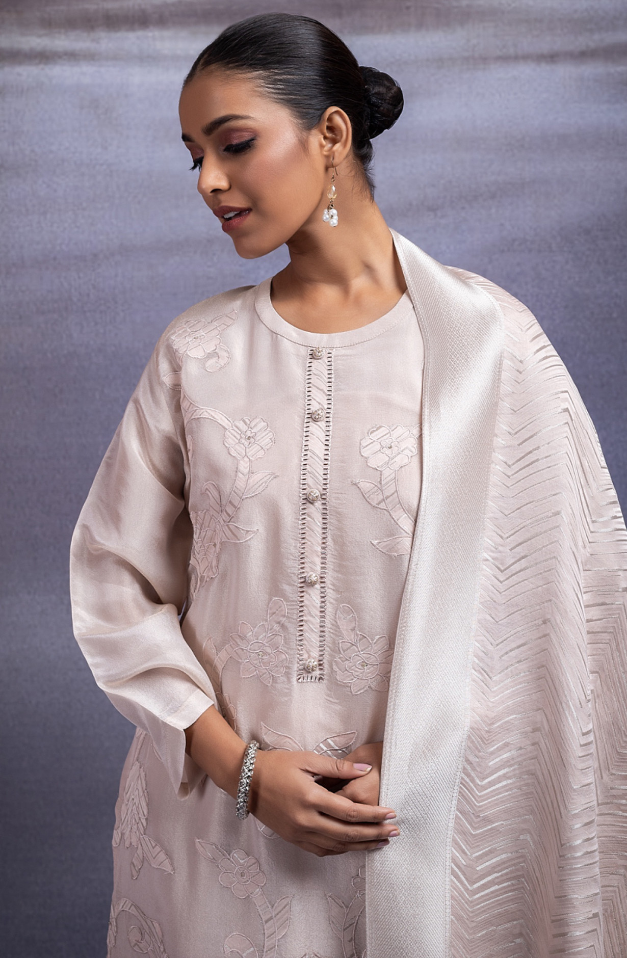 Tissue Jacquard Suit with Embroidery and Handwork - JAN2374C