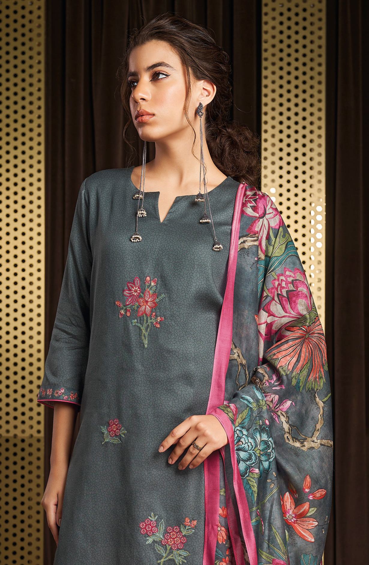 Grey Cotton Digital Printed Unstitched Salwar Kameez - JEWS1812B
