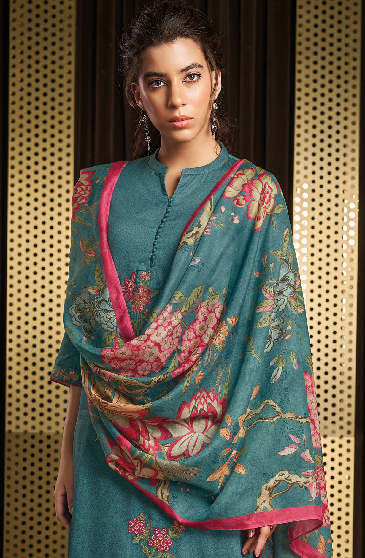 Teal Cotton Digital Printed Unstitched Salwar Kameez - JEWS1812C