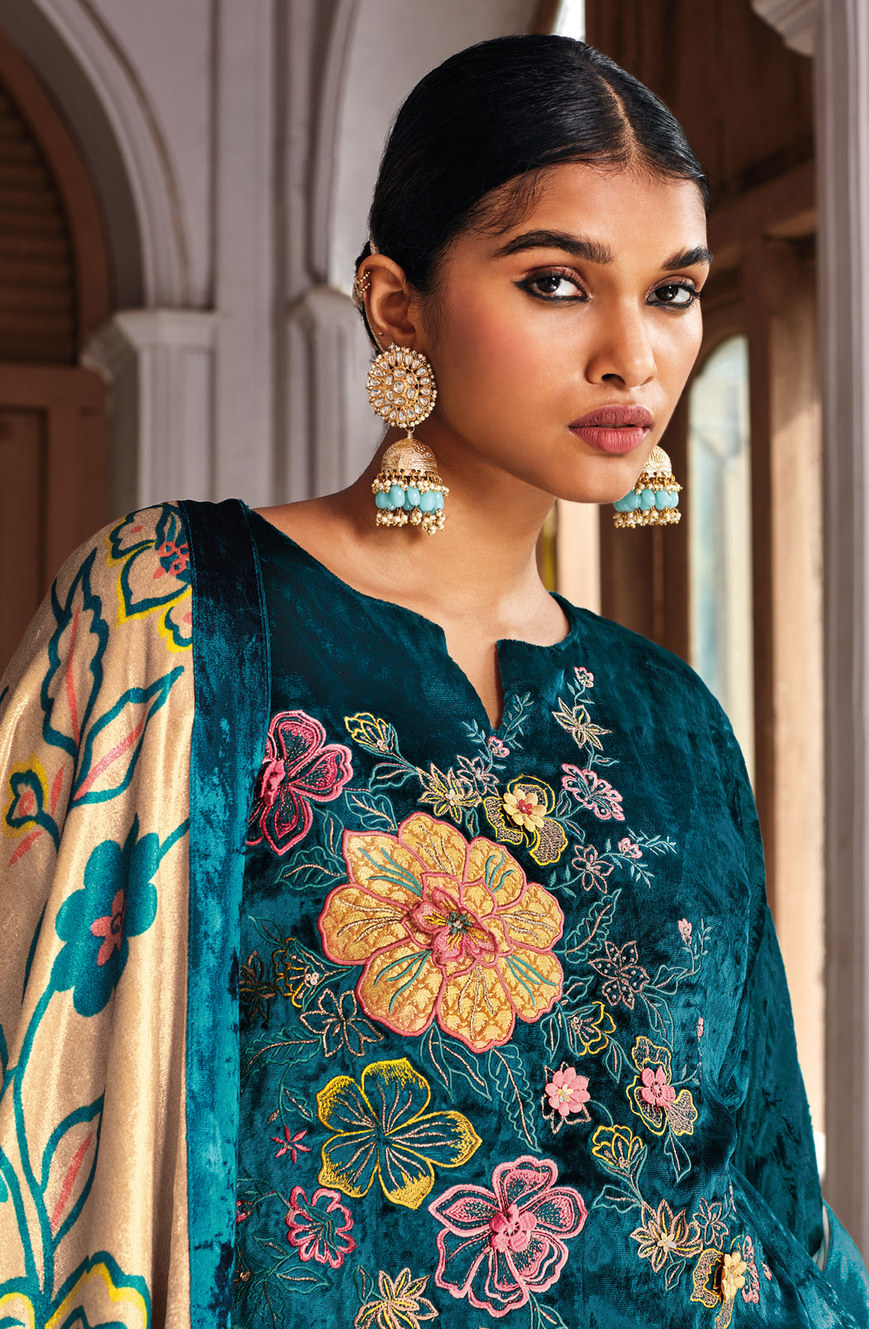 Firozi Designer Wedding Wear Luxe Velvet Suit-sets - JHAC1528