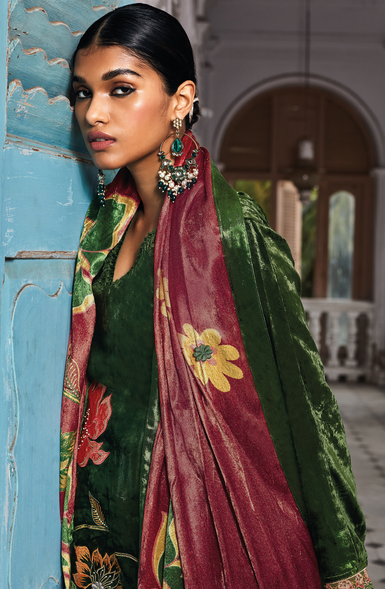 Bottle Green Yellow Designer Wedding Wear Luxe Velvet Suit-sets - JHAC1531