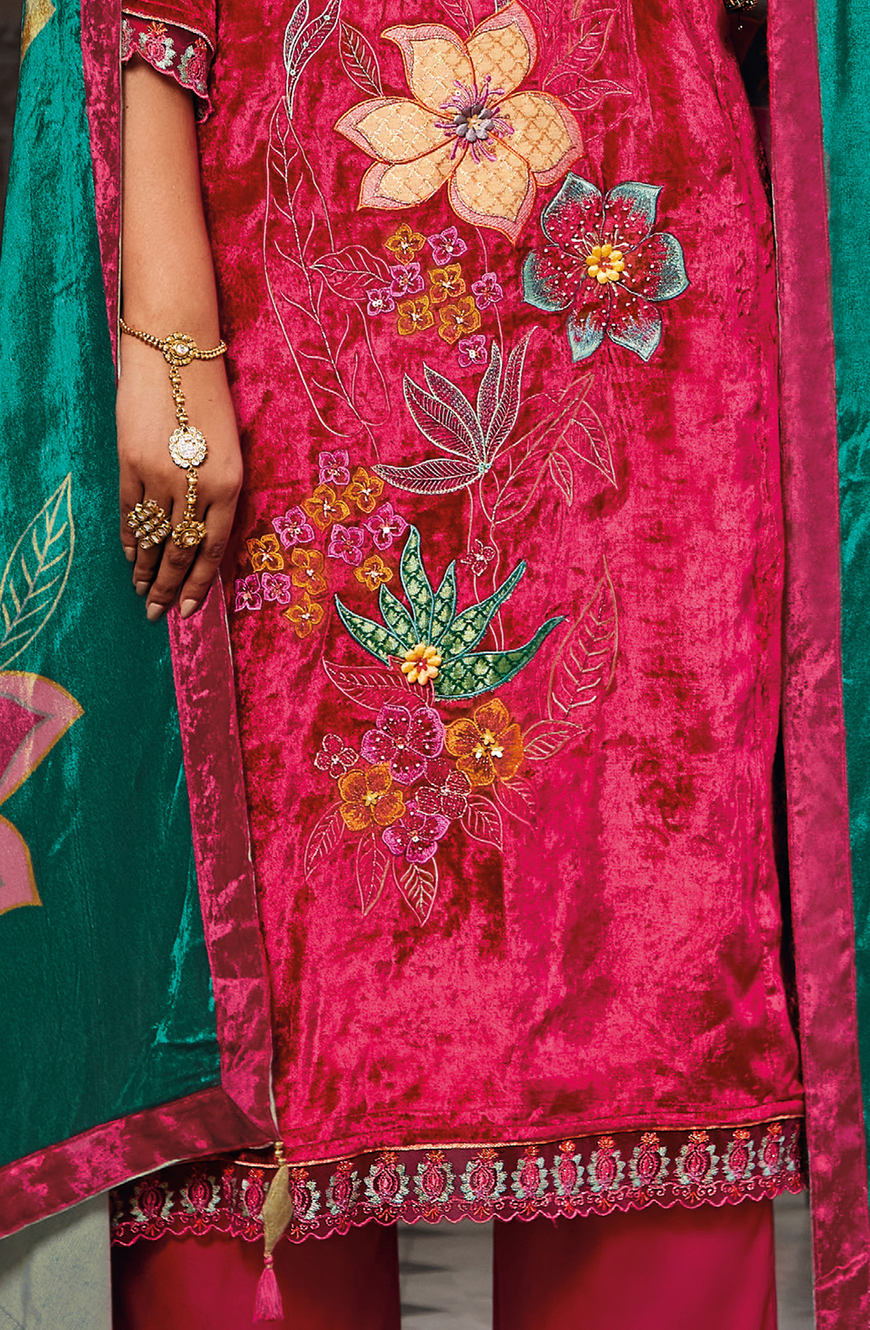 Rani Pink Designer Wedding Wear Luxe Velvet Suit-sets - JHAC1532