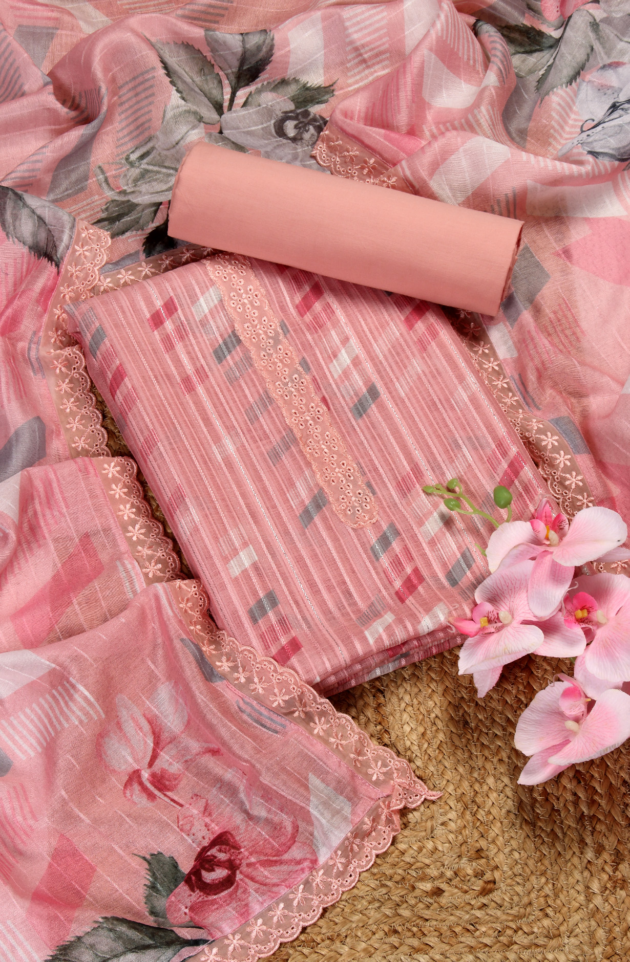 Pink Linen Exclusive Digital Print Suit-sets with Dupatta - JOA1866A