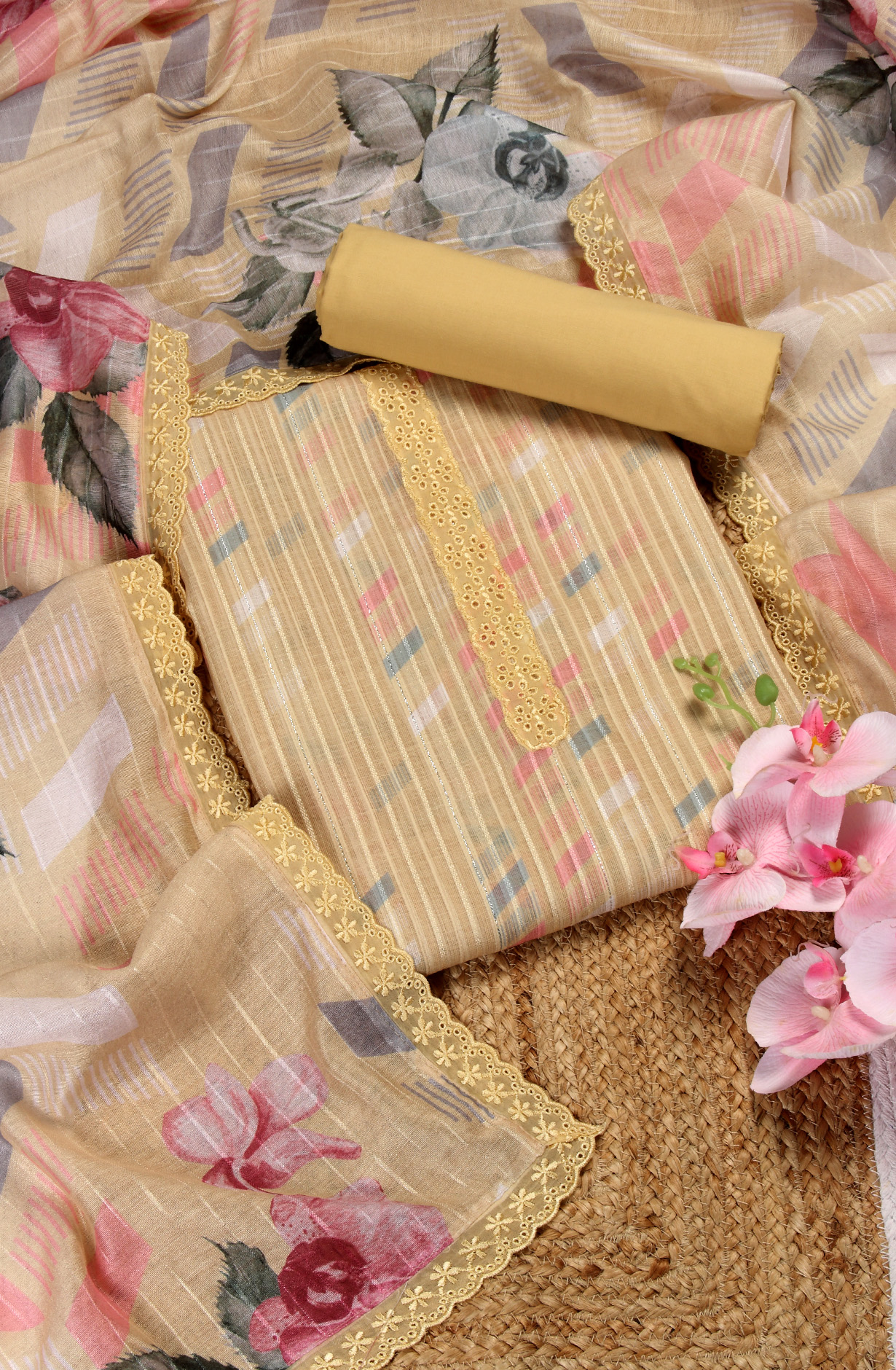 Mustard Linen Exclusive Digital Print Suit-sets with Dupatta - JOA1866B