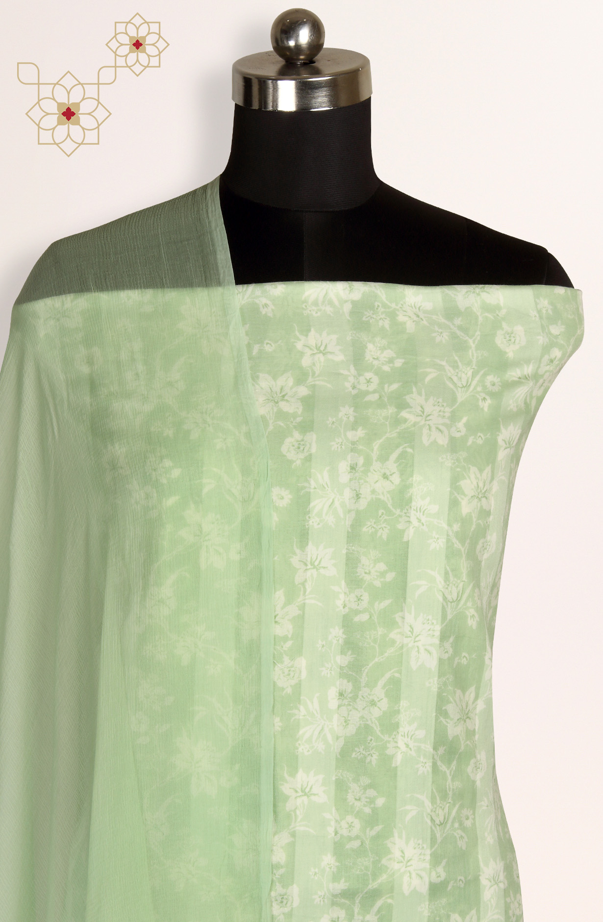 Parrot Green Cotton Printed Suit with Chiffon Dupatta - JORPIM27A