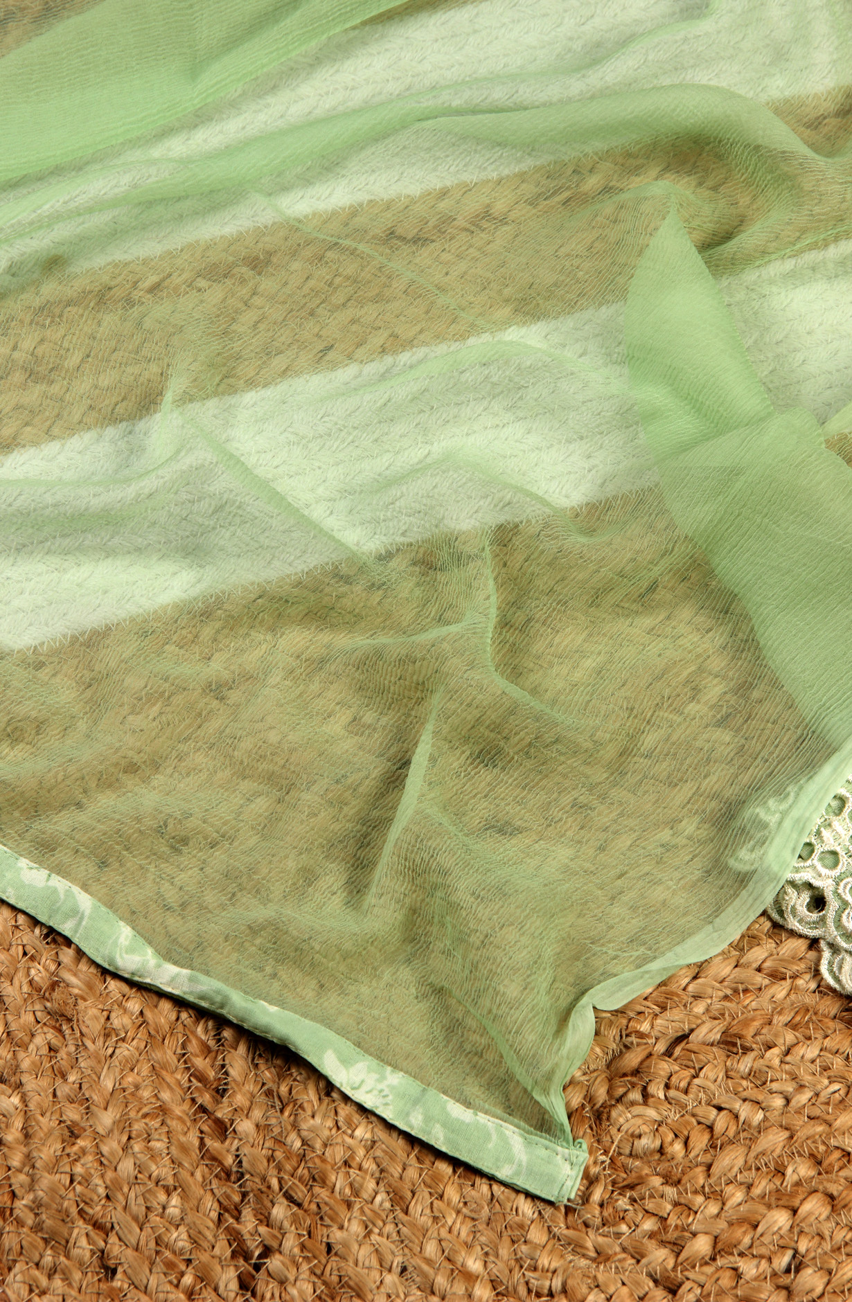 Parrot Green Cotton Printed Suit with Chiffon Dupatta - JORPIM27A