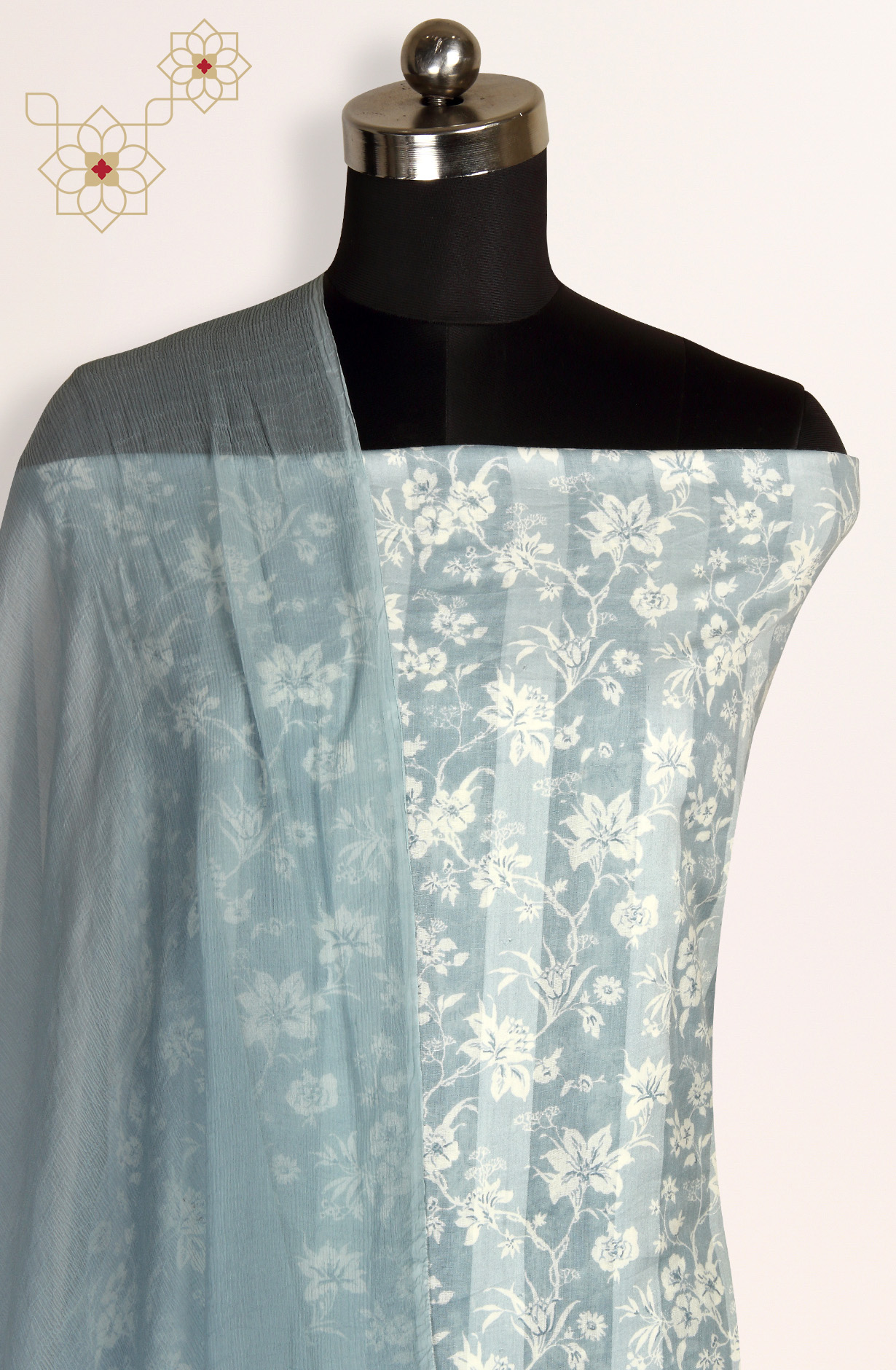 Grey Cotton Printed Suit with Chiffon Dupatta - JORPIM27B