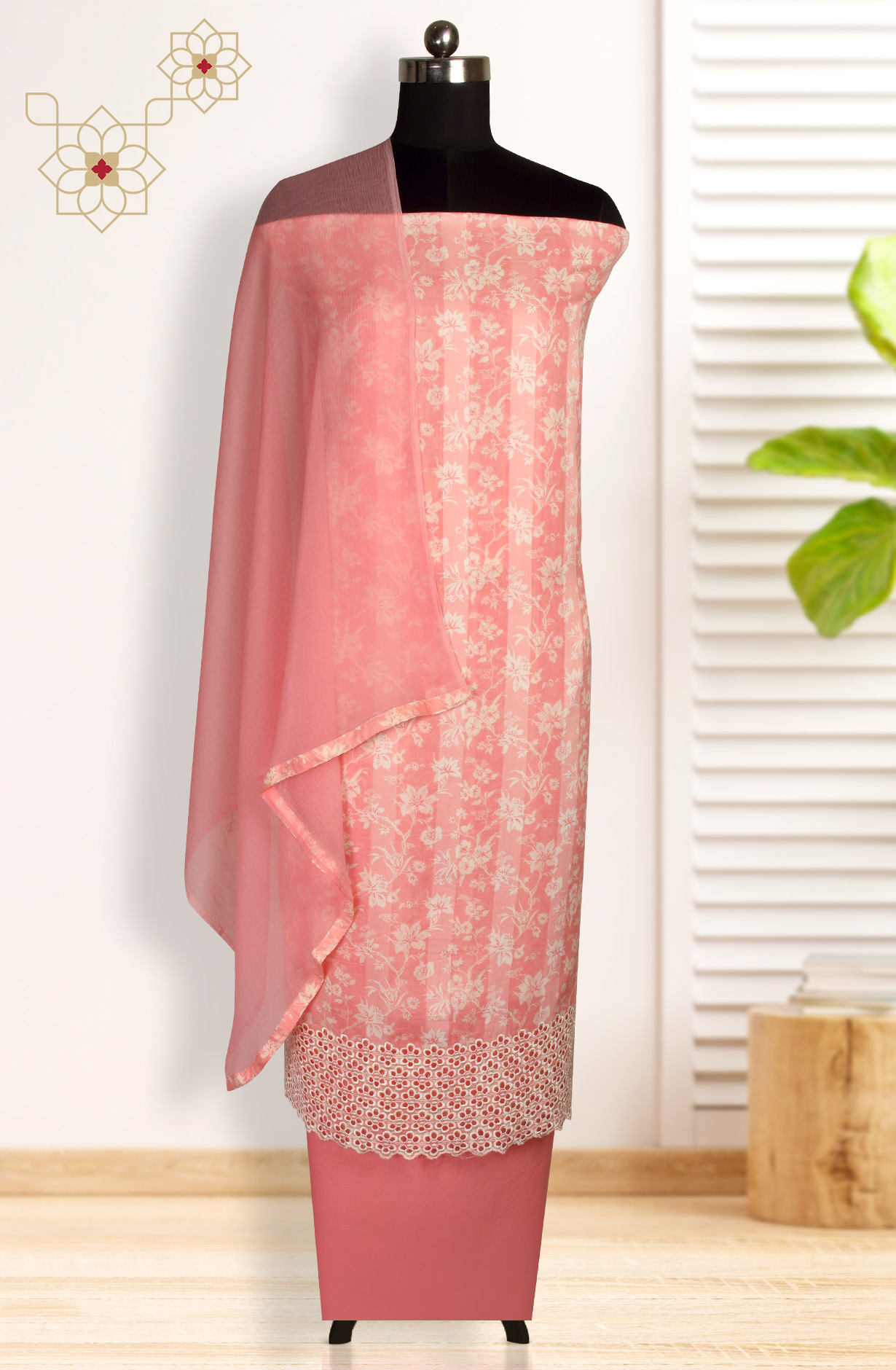Pink Cotton Printed Suit with Chiffon Dupatta - JORPIM27C