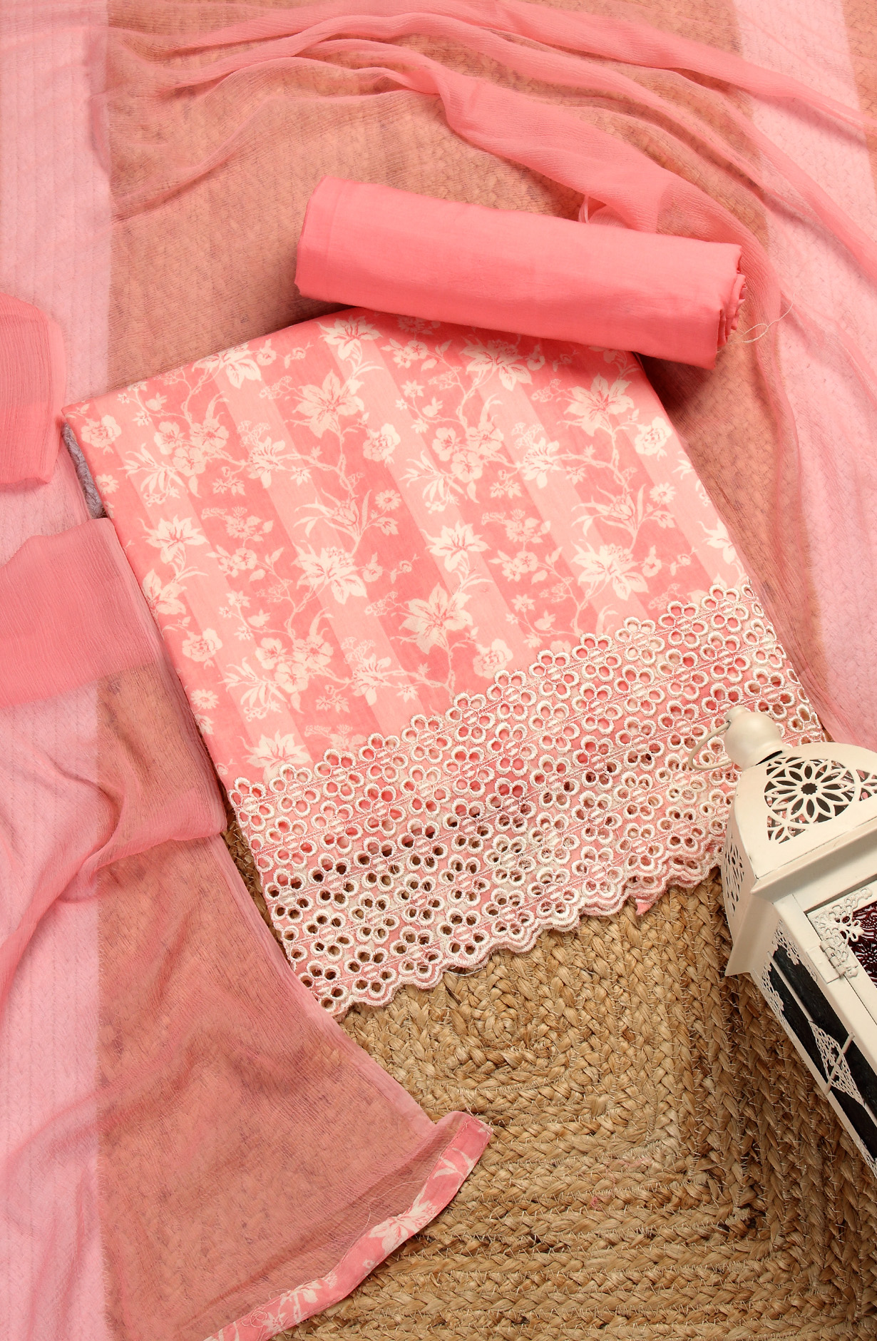 Pink Cotton Printed Suit with Chiffon Dupatta - JORPIM27C