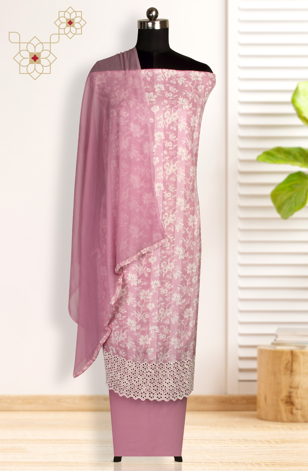 Purple Cotton Printed Suit with Chiffon Dupatta - JORPIM27D