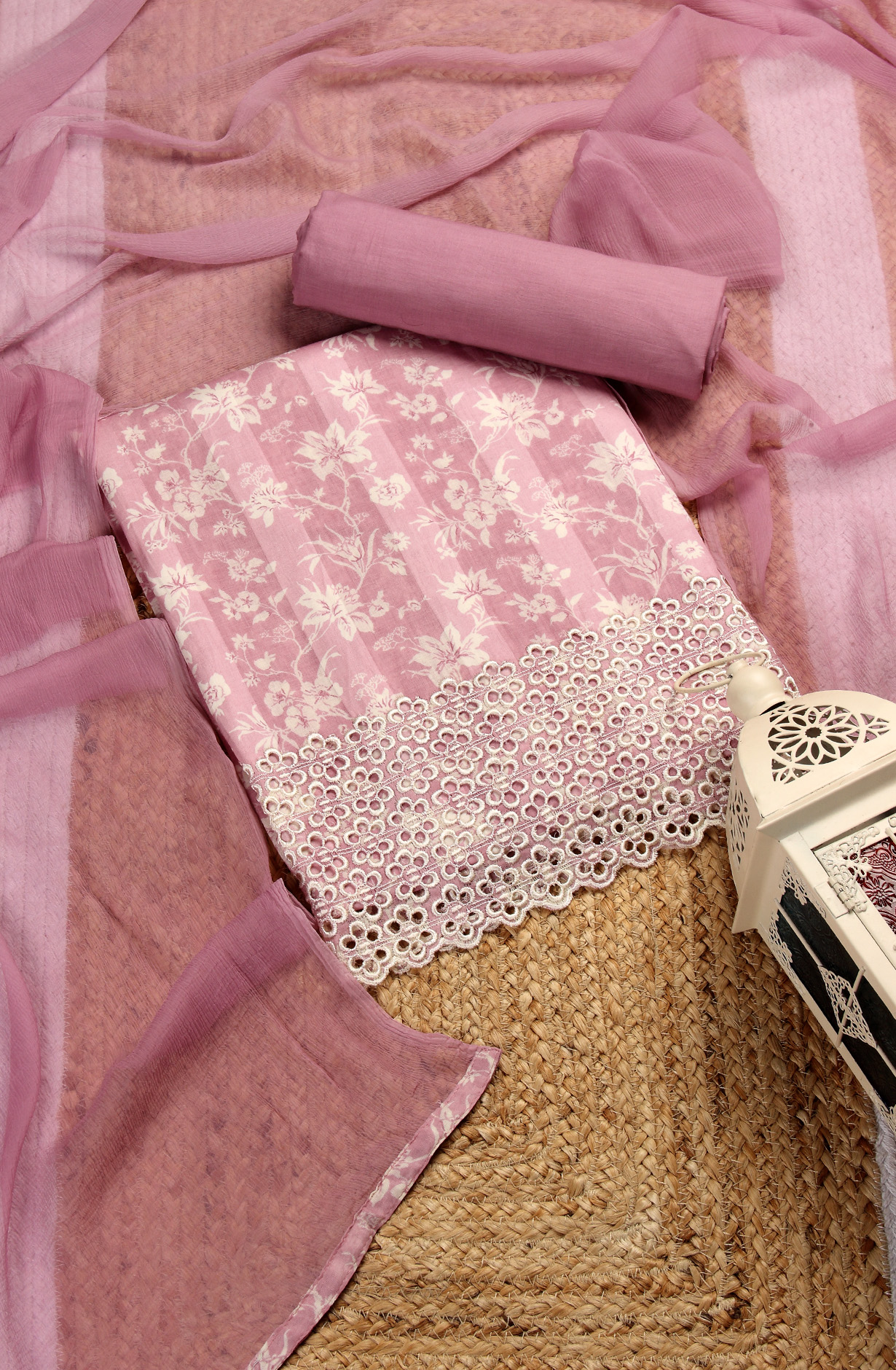 Purple Cotton Printed Suit with Chiffon Dupatta - JORPIM27D