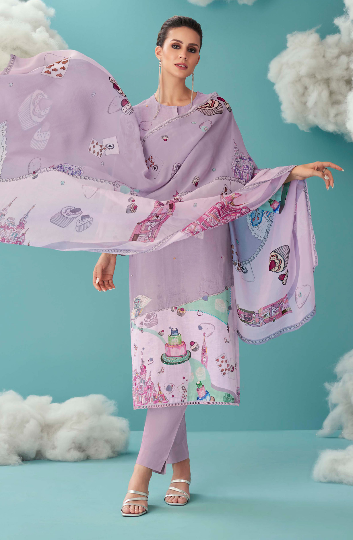 Mauve Linen Beautiful Digital Printed Suit with Organza Dupatta - JOY635