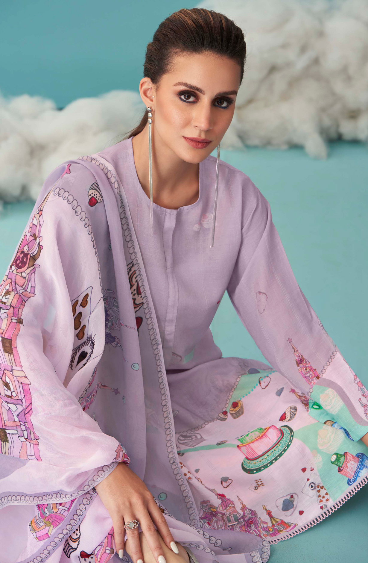 Mauve Linen Beautiful Digital Printed Suit with Organza Dupatta - JOY635