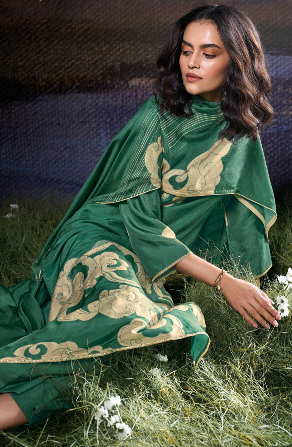 Russian Silk Printed with Hand Work Suit Set - JULC2076