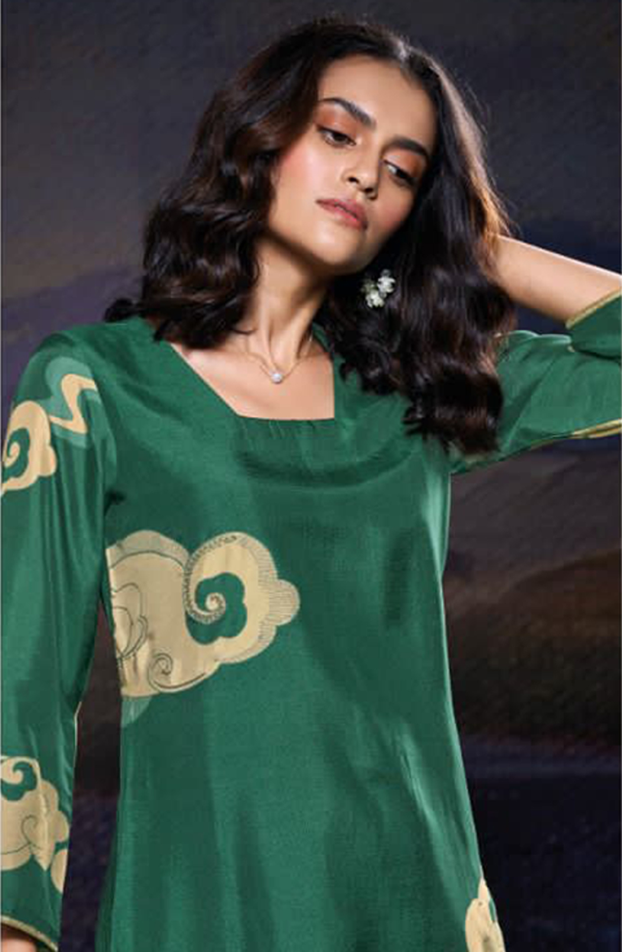 Russian Silk Printed with Hand Work Suit Set - JULC2076