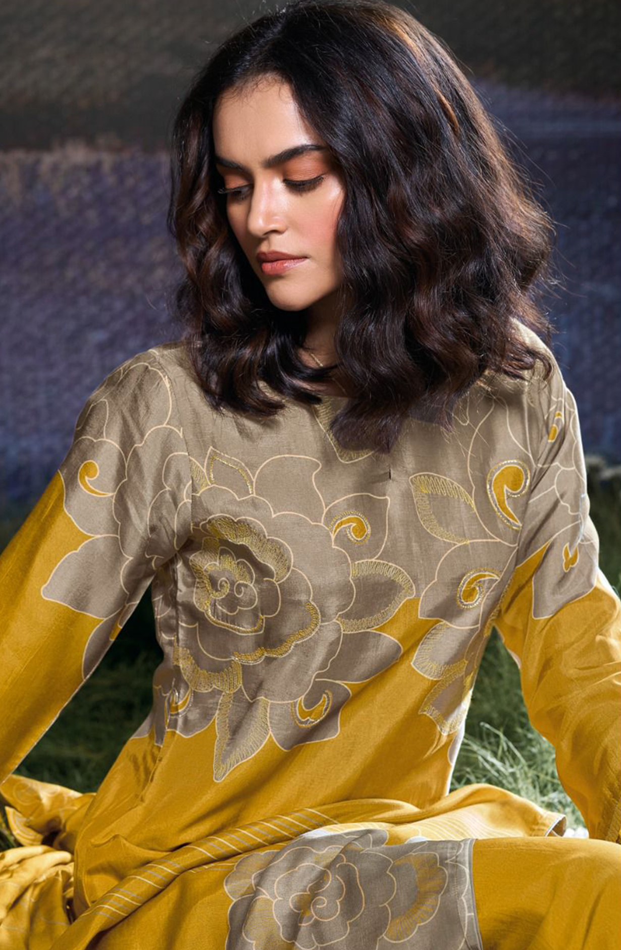 Russian Silk Printed with Hand Work Suit Set - JULC2078