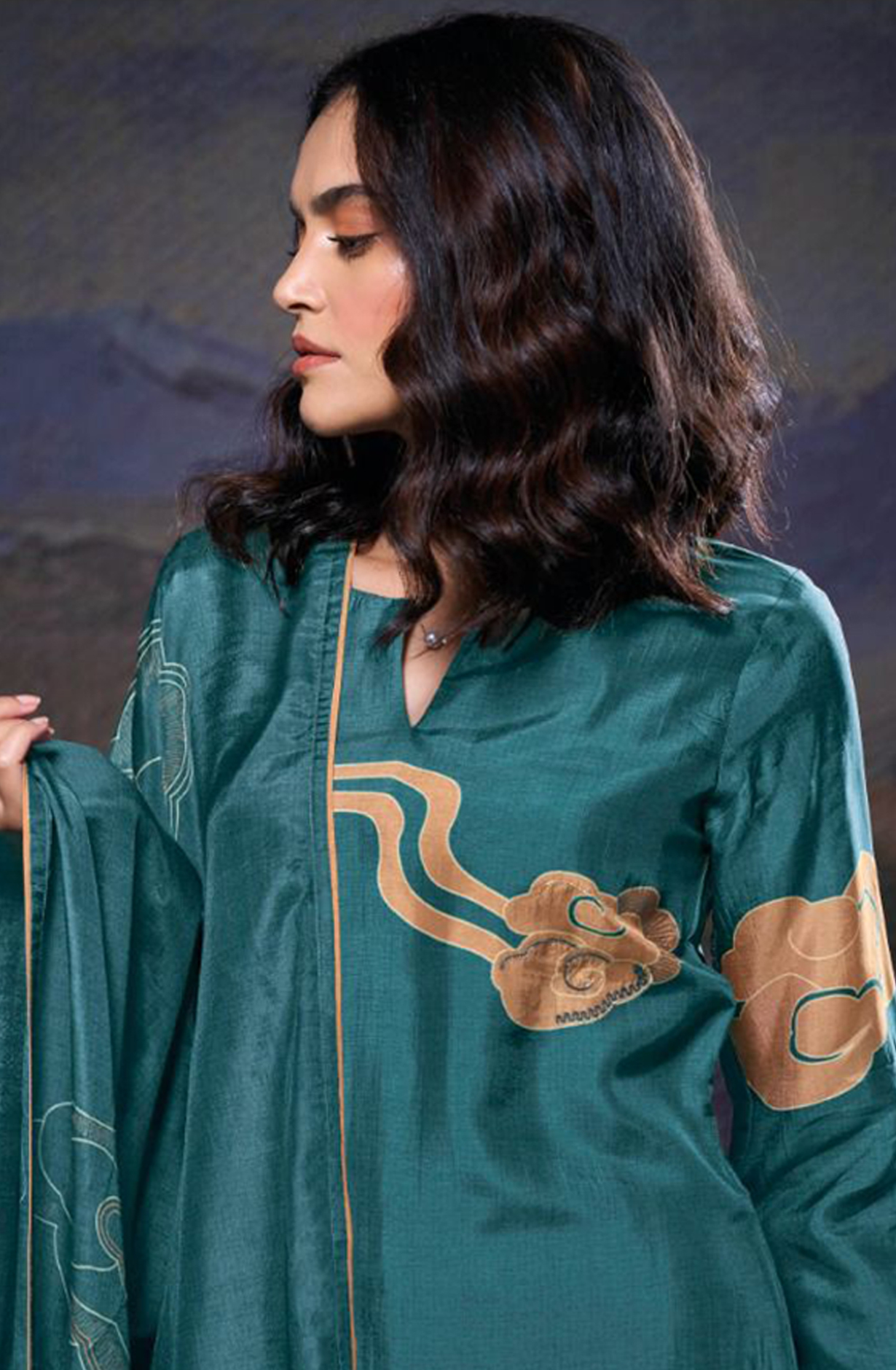 Russian Silk Printed with Hand Work Suit Set - JULC2079