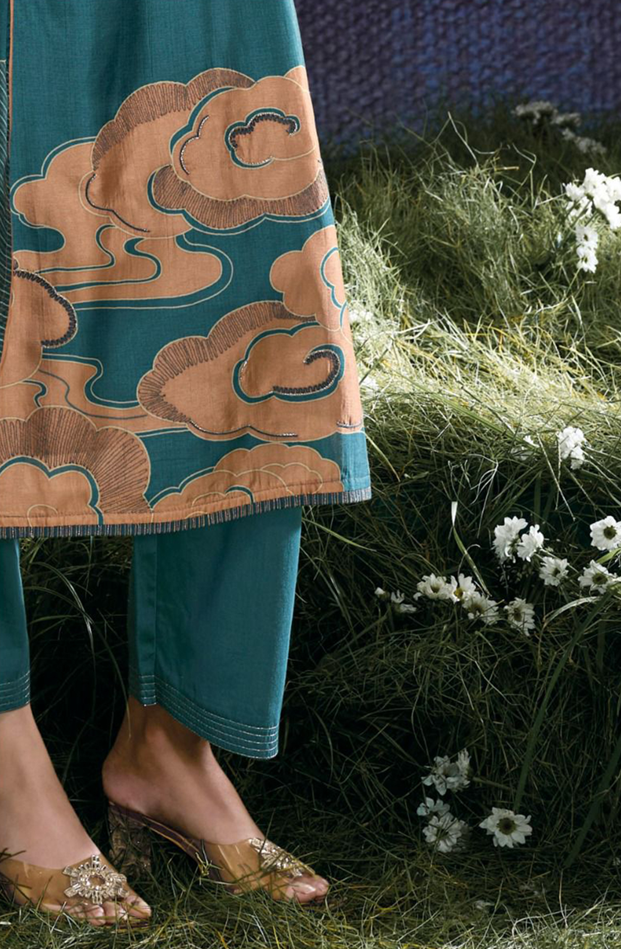 Russian Silk Printed with Hand Work Suit Set - JULC2079