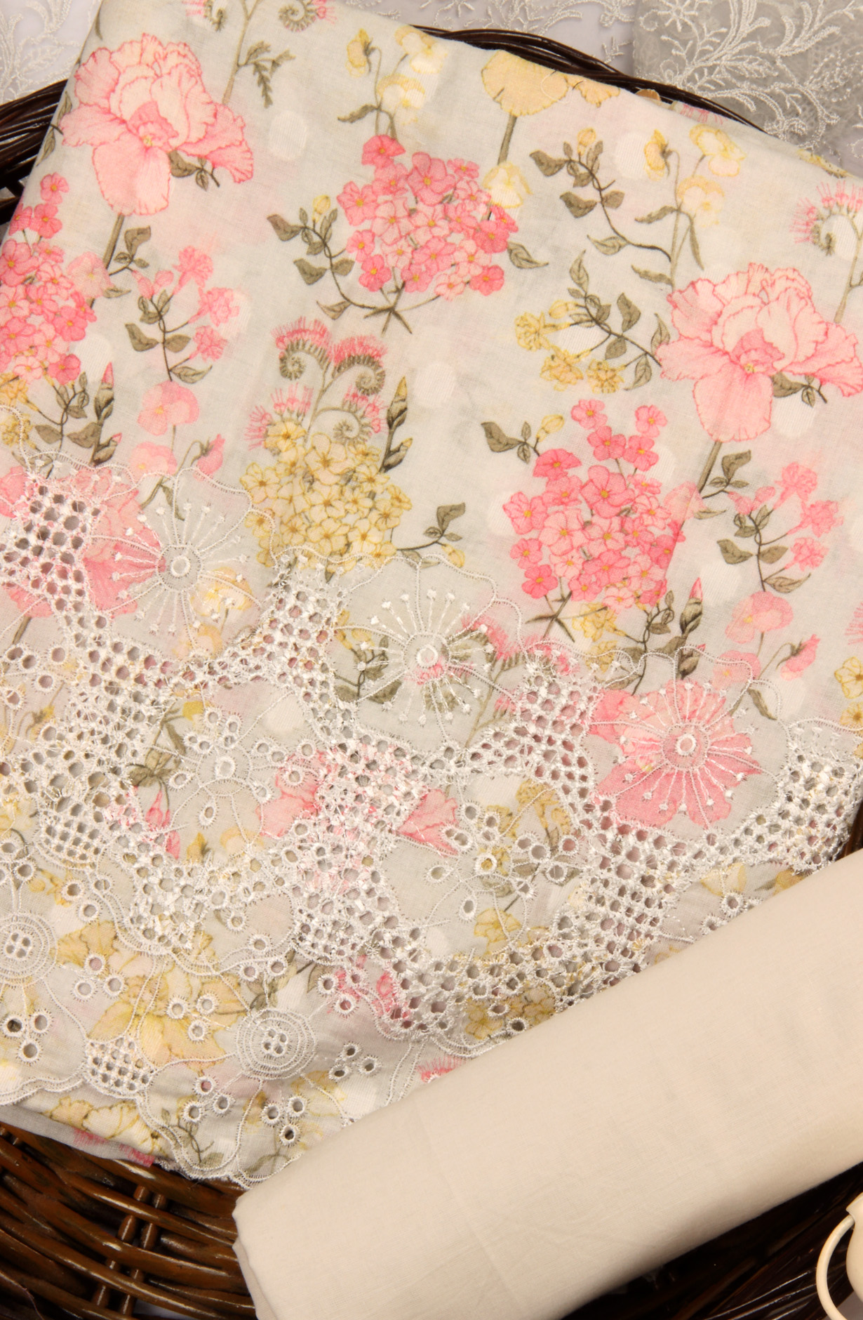 Grey Cotton Unstitched Salwar Suit with Chiffon Dupatta - JUN1201