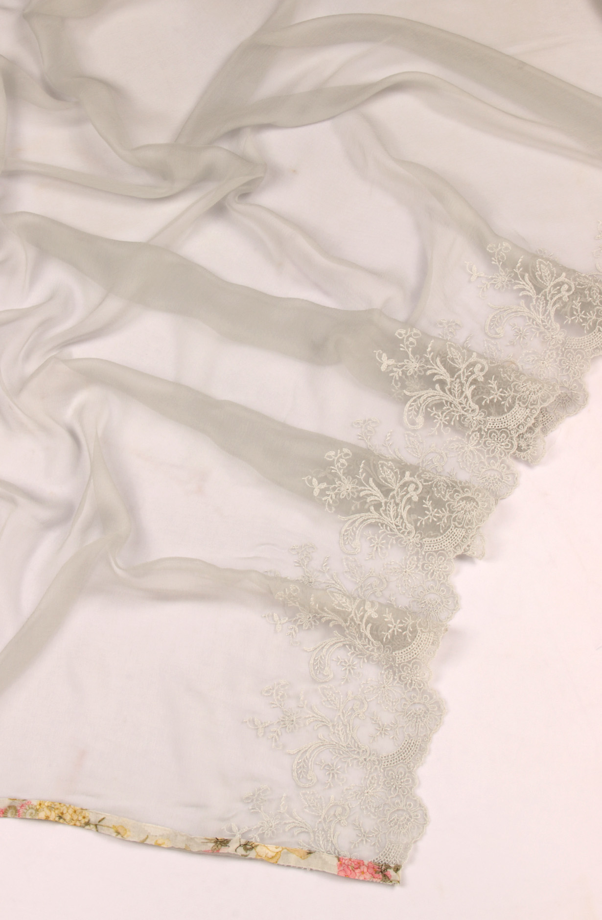 Grey Cotton Unstitched Salwar Suit with Chiffon Dupatta - JUN1201