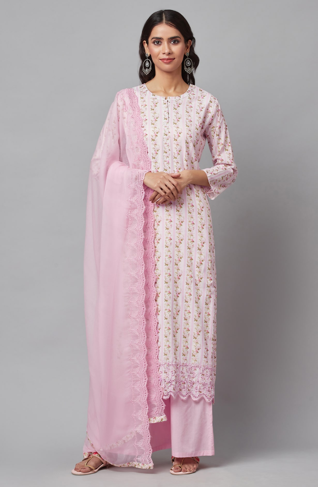 Pink Pure Cotton Digital Printed Salwar Kameez with Chiffon Dupatta - KAA3007A