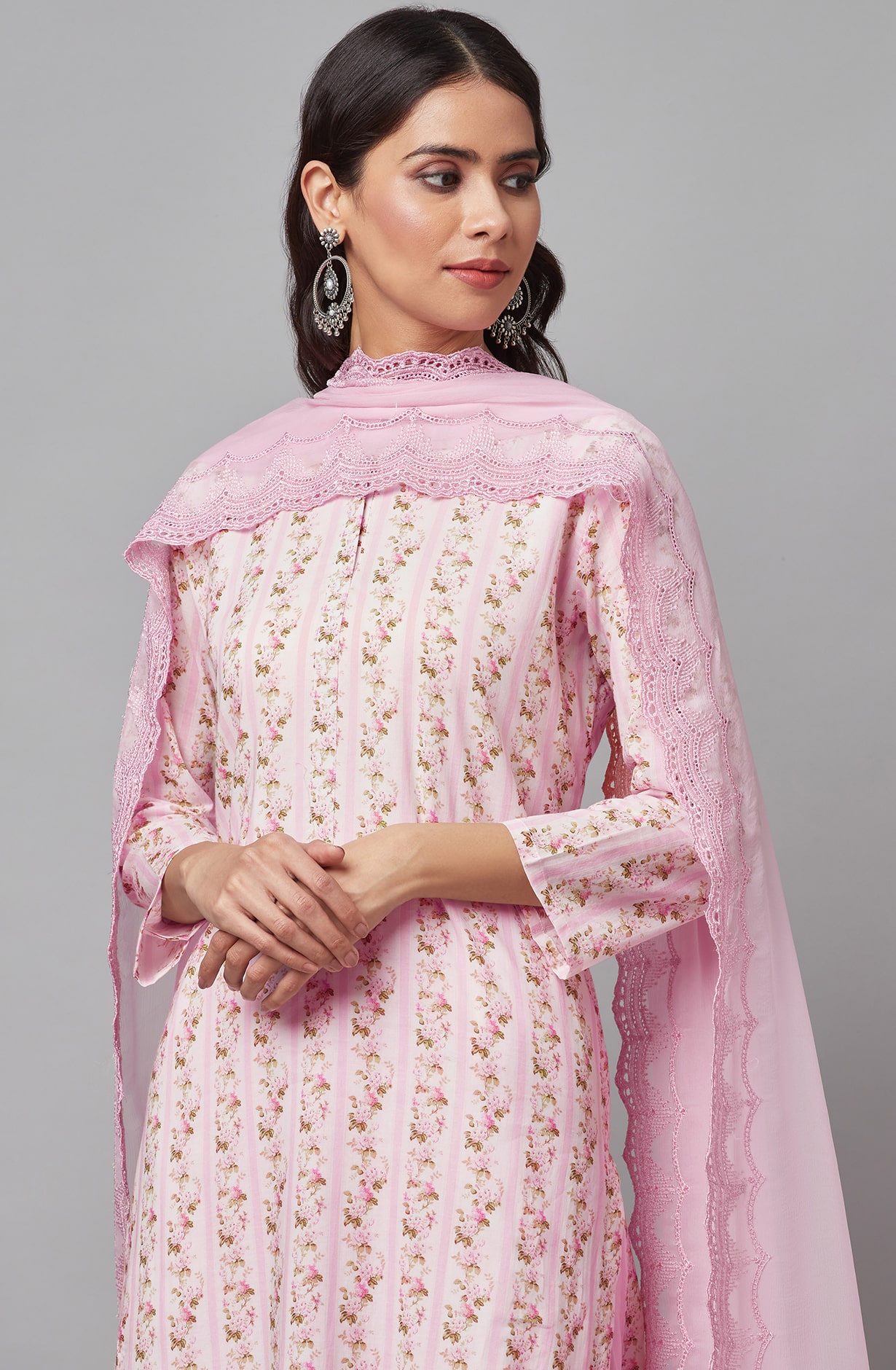 Pink Pure Cotton Digital Printed Salwar Kameez with Chiffon Dupatta - KAA3007A