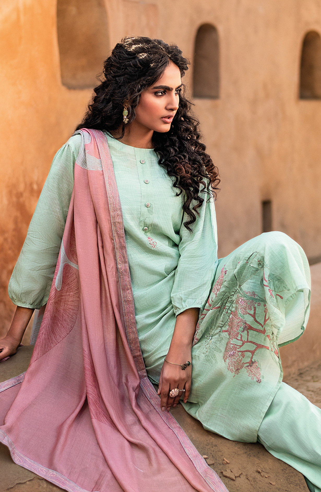 Sea Green Muslin Digital Print Unstitched Salwar Kameez - KAL1371A