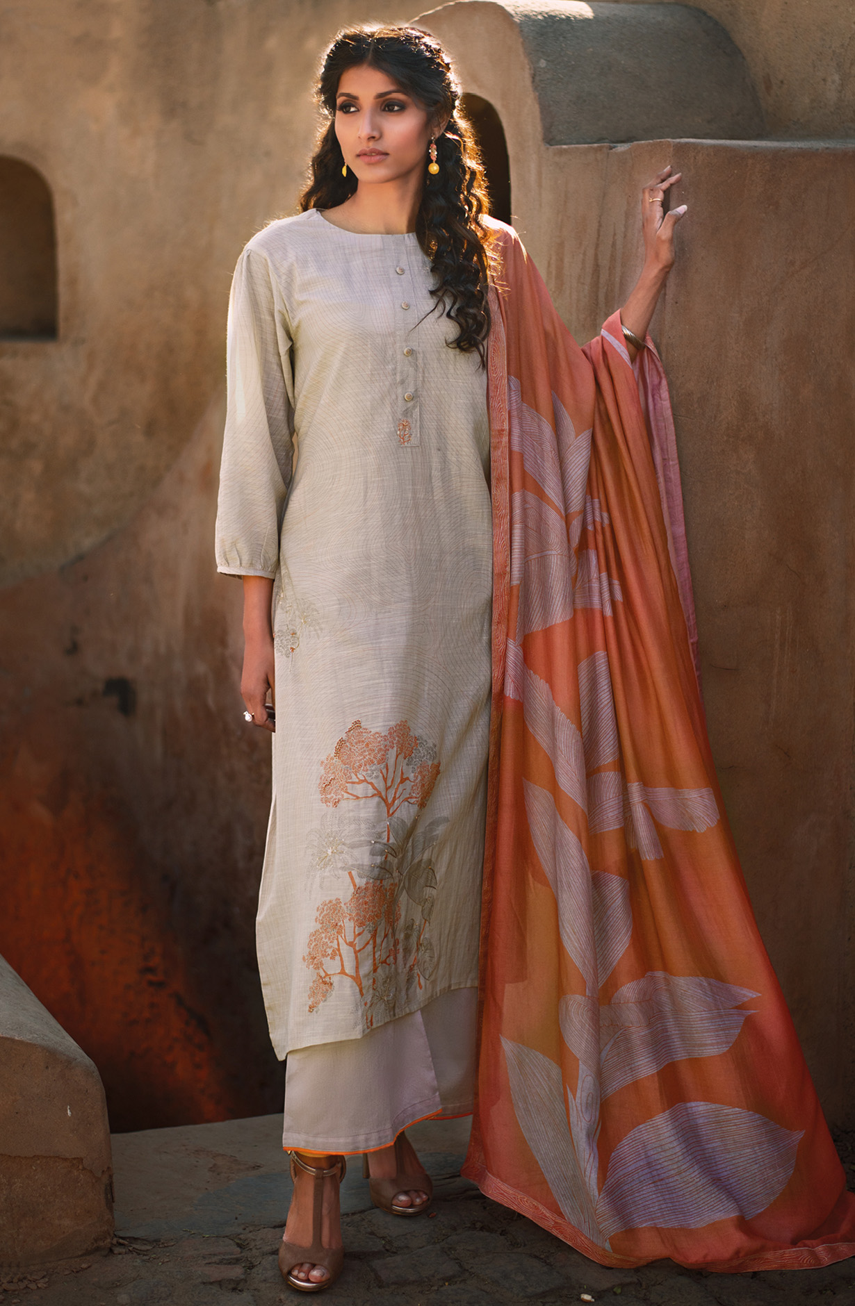 Grey Muslin Digital Print Unstitched Salwar Kameez - KAL1371D