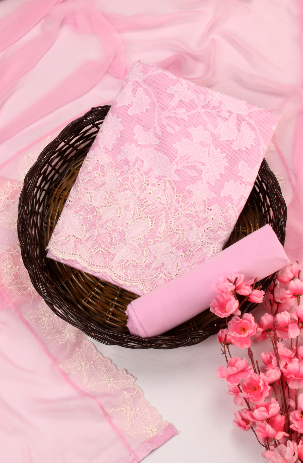 Lavender Kota Unstitched Salwar Suit with Chiffon Dupatta - KAL3152C