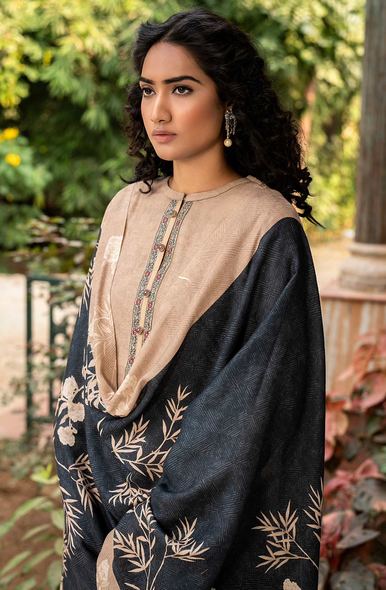 Beige Pashmina Unstitched Salwar Kameez - KAP1554