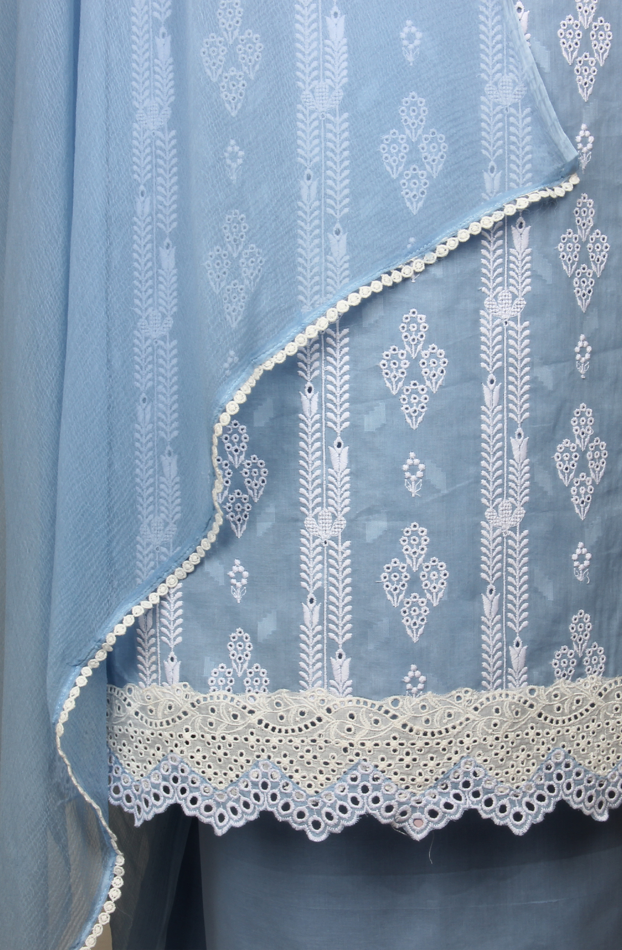 Pastel Blue Exclusive Cotton Jacquard Embroidered Salwar Kameez with Chiffon Dupatta - KAR14376B