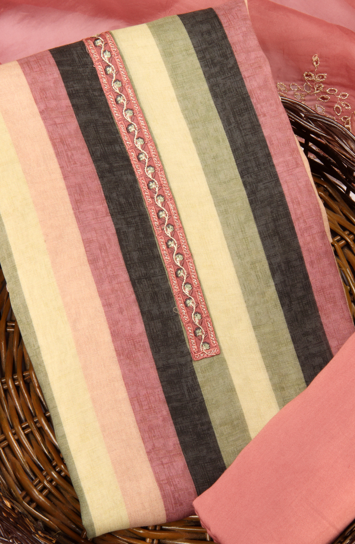 Multi-coloured Cotton Silk Unstitched Salwar Kameez with Organza Dupatta - KAR1621A