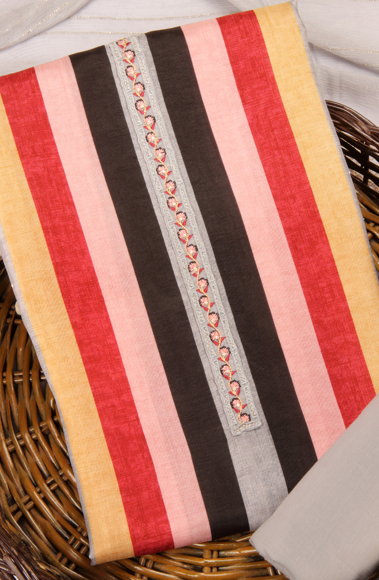 Multi-coloured Cotton Silk Unstitched Salwar Kameez with Chiffon Dupatta - KAR1621B