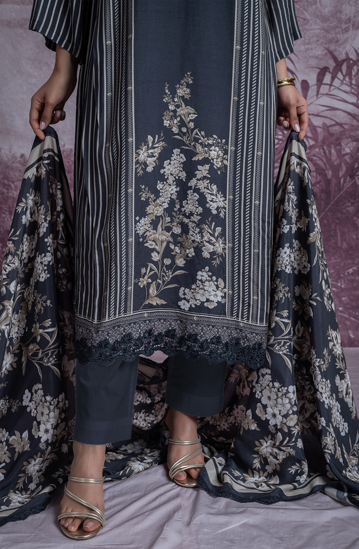 Black Printed Embroidered Handwork Suit with Dupatta - KAR2505A