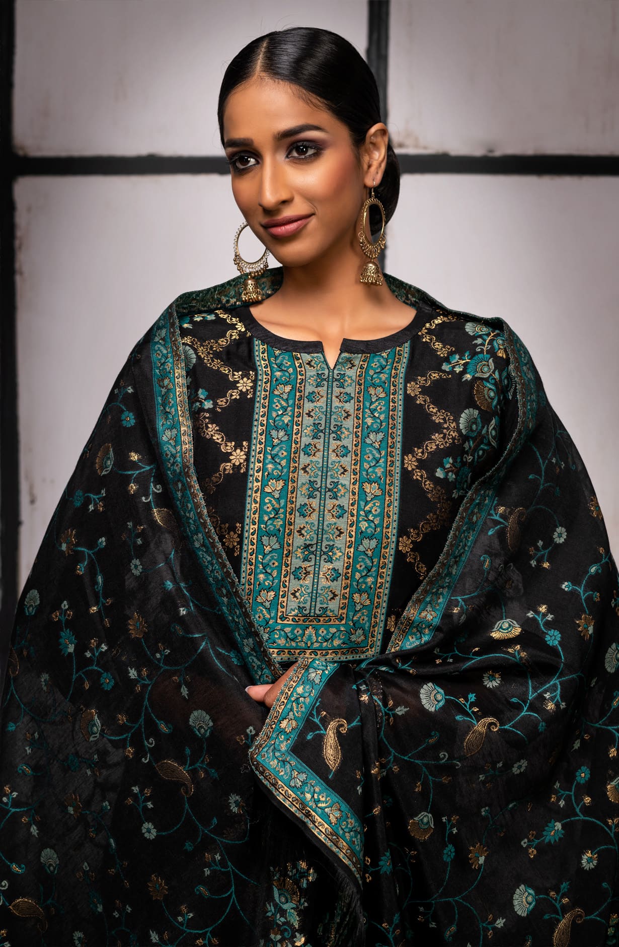 Designer Black Chanderi Silk Exclusive Unstitched Salwar Kameez Suit-set - KAS1571C