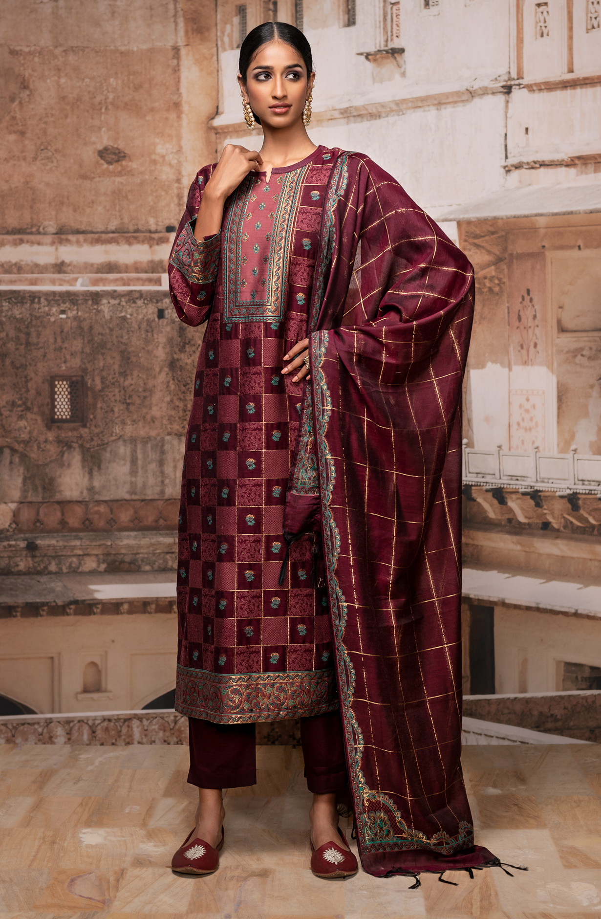 Maroon Chanderi Silk Beautiful Salwar Kameez - KAS1595A