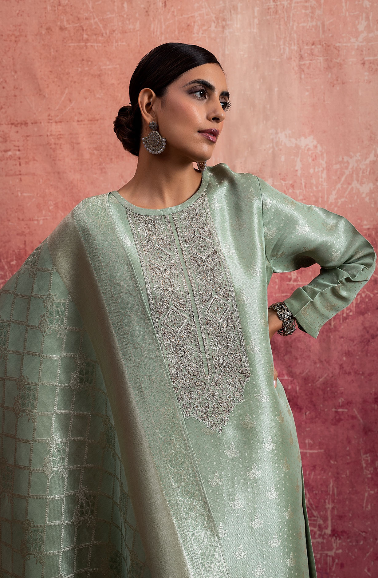 Designer Sea Green Luxe Silk Jacquard Salwar Kameez with Dupatta - KAS2128A