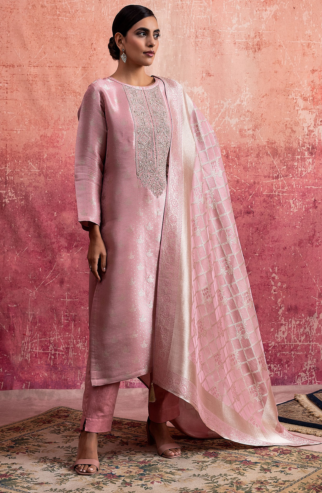 Designer Pink Luxe Silk Jacquard Salwar Kameez with Dupatta - KAS2128B