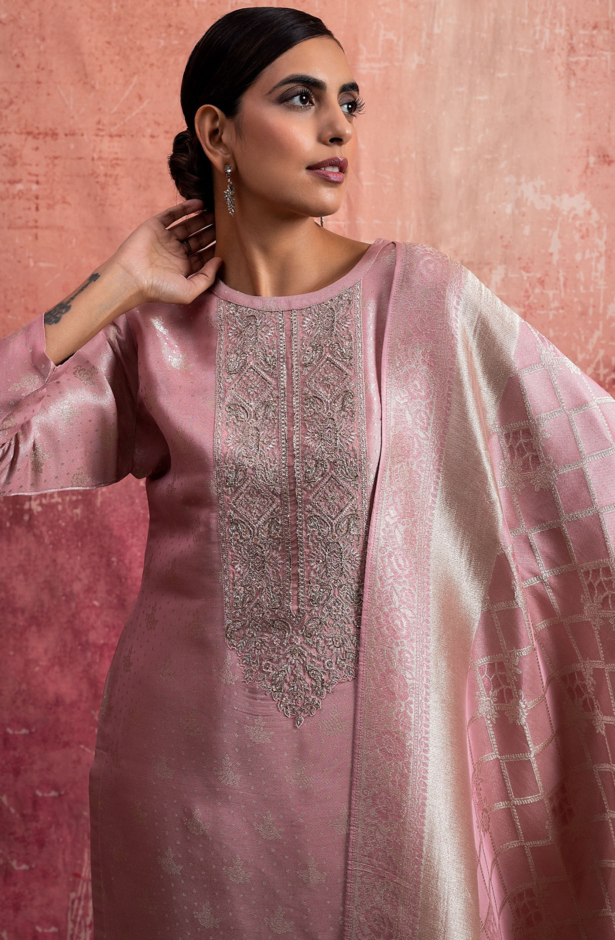 Designer Pink Luxe Silk Jacquard Salwar Kameez with Dupatta - KAS2128B