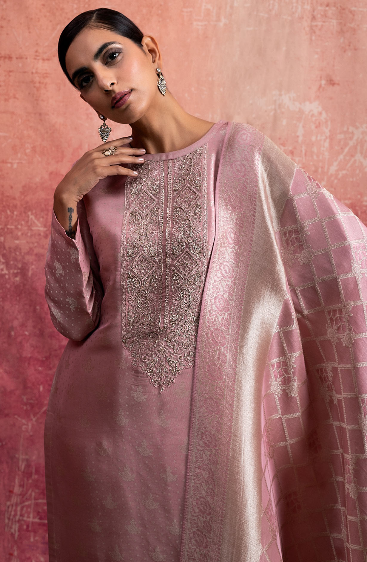 Designer Pink Luxe Silk Jacquard Salwar Kameez with Dupatta - KAS2128B