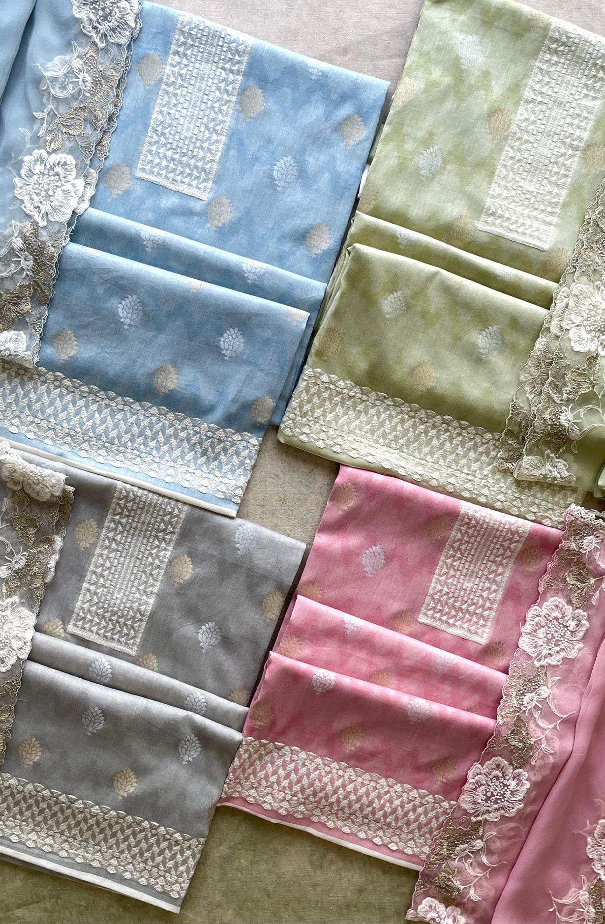 Pastel Blue Cotton Woven Jacquard Salwar Suit with Chiffon Dupatta - KAS2222D