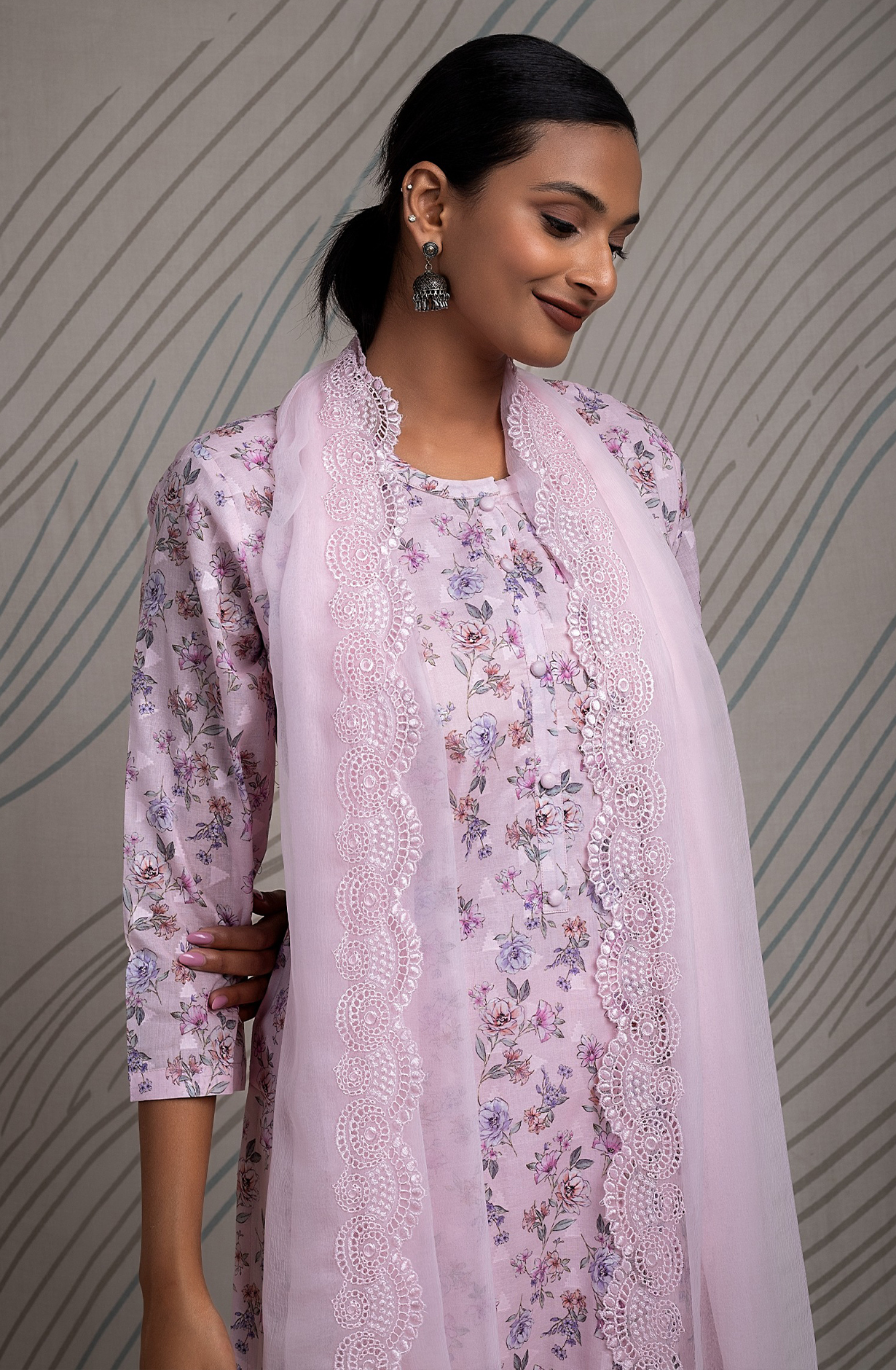 Baby Pink Exclusive Cotton Jacquard Unstitched Salwar Suit with Chiffon Dupatta - KAS2265A