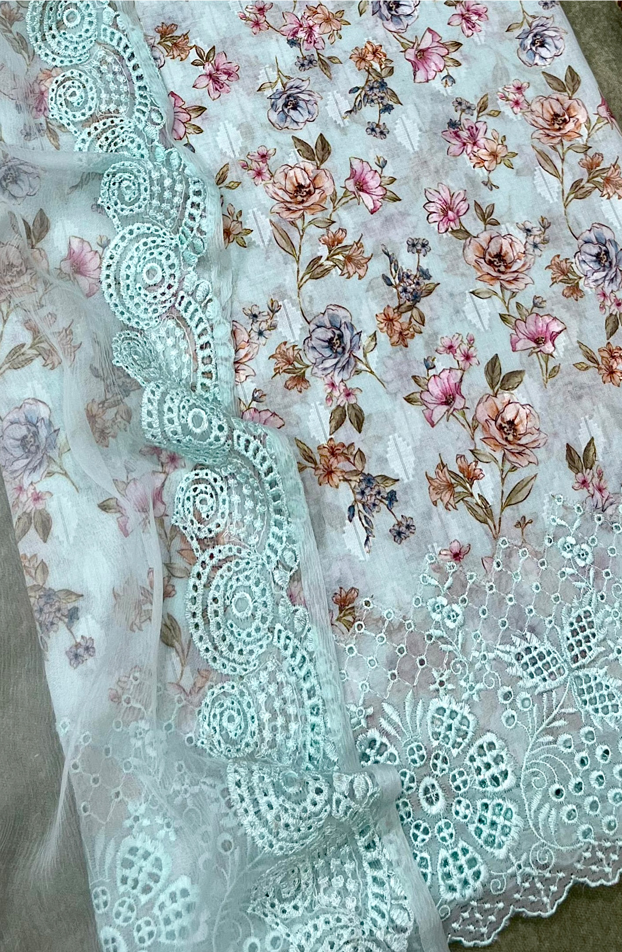 Turquoise Exclusive Cotton Jacquard Unstitched Salwar Suit with Chiffon Dupatta - KAS2265C